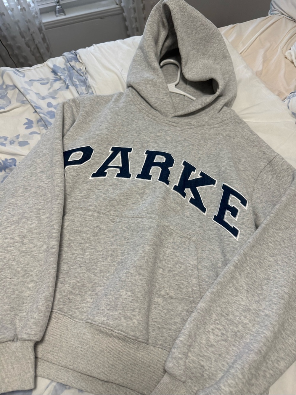 Gray Crewneck Hoodie with Navy 'PARKE' Lettering